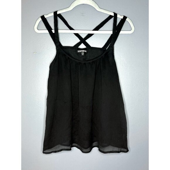 Express Lightweight Blouse Tank Top Sheer Women's Size M Black Whimsigoth Witchy - Picture 1 of 13